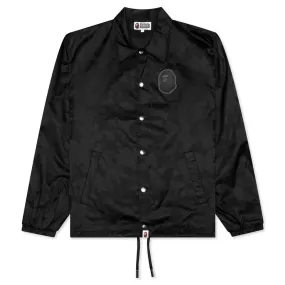 Tonal Solid Camo Coach Jacket - Black