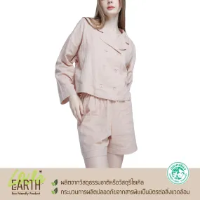 Wacoal Sleepwear ชุดนอนรูปแบบ pajamas oversize เสื้อคอฮาวายแขนยาว พร้อมกางเกงขาสั้น รุ่น WN9E09 สีเบจ (BE)