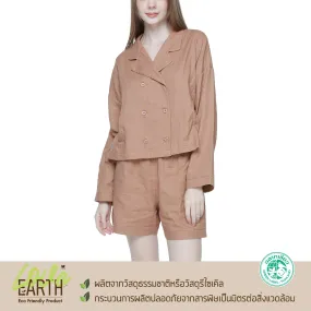 Wacoal Sleepwear ชุดนอนรูปแบบ pajamas oversize เสื้อคอฮาวายแขนยาว พร้อมกางเกงขาสั้น รุ่น WN9E09 ส้มอิฐ (BN)