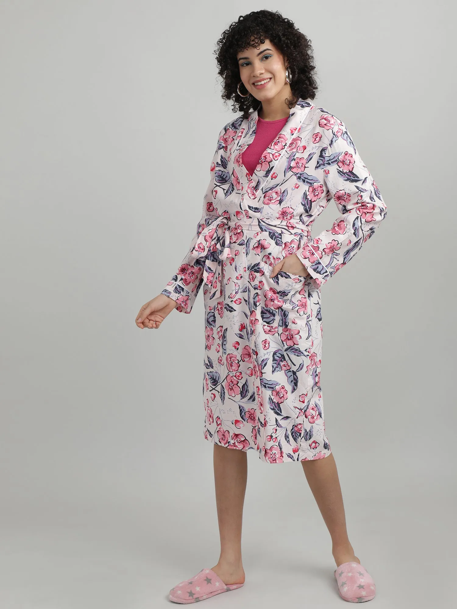 Women Floral Print Sleepwear Robe