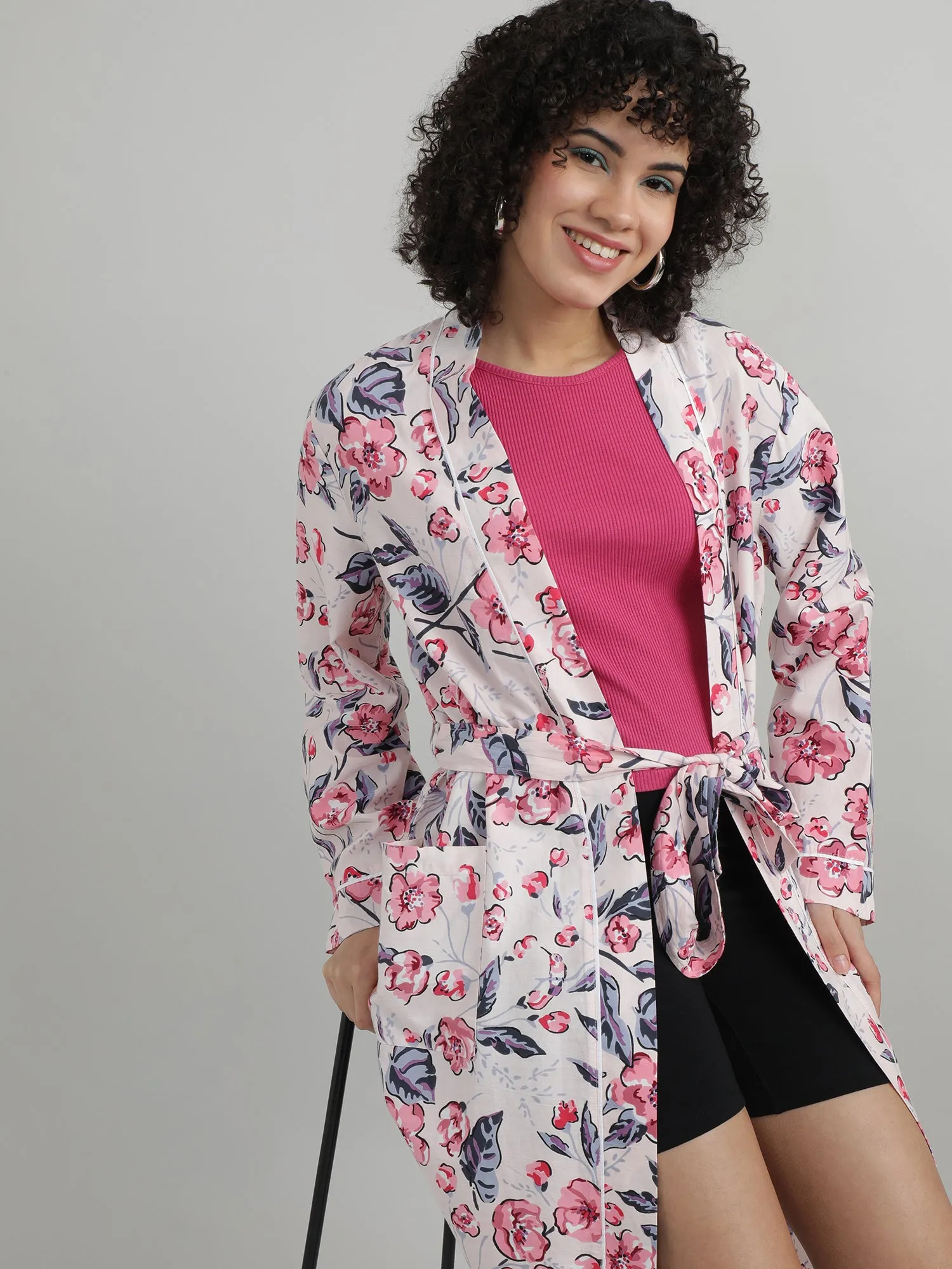 Women Floral Print Sleepwear Robe