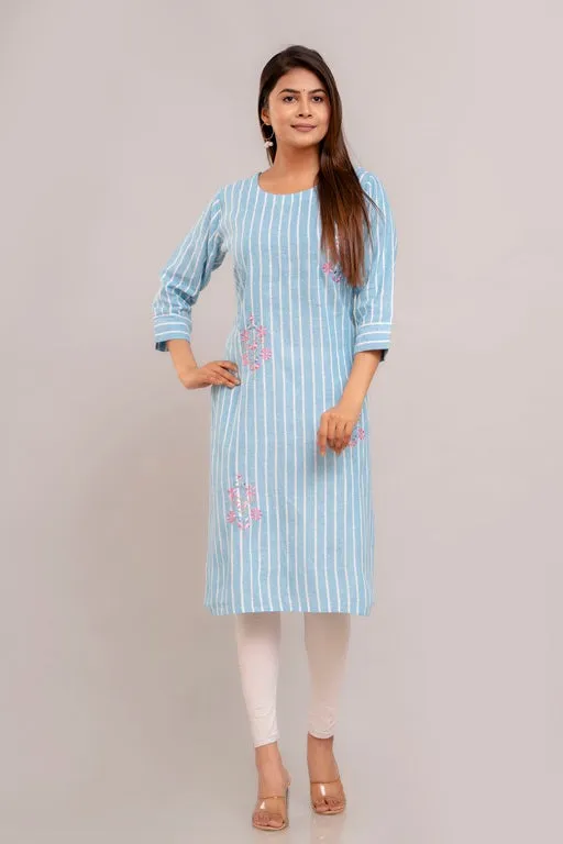 Women South Cotton Embroidered Plus Size A-Line Kurtis